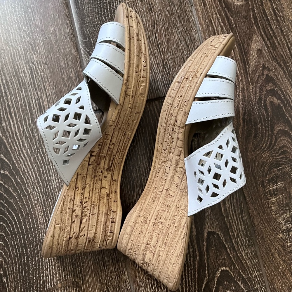 Spring Step Laser Cut Open Toe Slip On Wedges - image 6